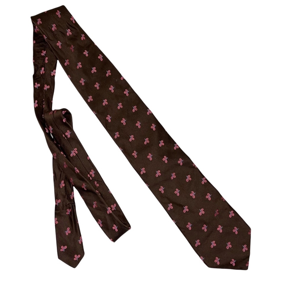 Ted Baker- 100% Imported Silk brown and with pink flowers tie